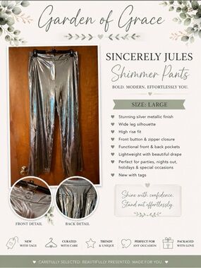 Sincerely Jules Silver Metallic Wide-Leg Shimmer Pants